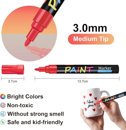 IVSUN Paint Pens Paint Markers, 20 Colors Oil-Based Waterproof Marker Pen Set, Never Fade Quick Dry and Permanent, Works on Rocks Painting, Wood, Fabric, Plastic, Canvas, Glass, Mugs