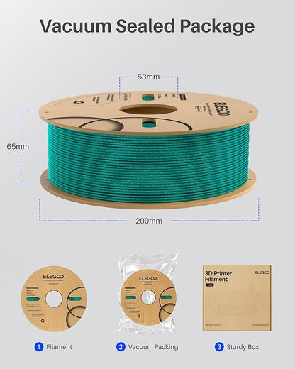 ELEGOO PLA Filament 1.75mm 2KG Sparkle Black & Turquoise, Glitter Twinkling 3D Printer Filament Dimensional Accuracy +/- 0.02mm, 2pcs 1kg Spool(2.2lbs) Fits for Most FDM 3D Printers