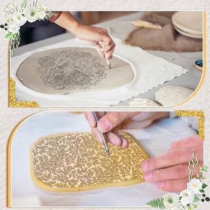 12 Pcs Polymer Clay Texture Sheets Mat Works with Polymer Clay Cutter Embossin Roller DIY Tools for Pottery Earrings Jewelry Making