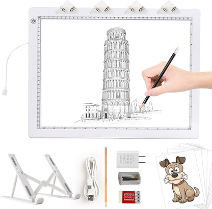 A3 Light Pad with Foldable Stand, UL Certified Adapter, 8000 Lux Super Bright Ultra Thin Pad for Cricut Weeding Vinyl, Artist Drawing Light Box/Board/Table for Tracing, Sketching - White