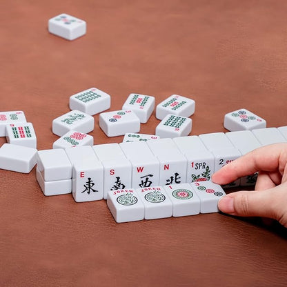 ZGME American Mahjong Set,166 White Tiles with Red Bag and Accessories,4 All-in-One Mahjong Racks with Pushers,Complete Western Mahjong Set