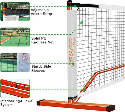 Zdgao Pickleball Set with Net for Driveway, 22 FT Regulation Size Pickle Ball Net Set with Pickleballs, Court Markers and Carry Bag, Steady Metal Frame for Outdoor, Indoor Court