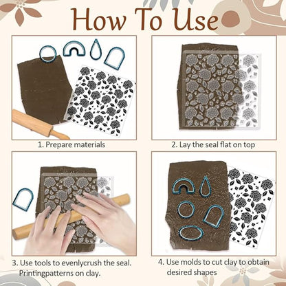 CHGCRAFT Hydrangea Texture Polymer Clay Texture Sheets Flowers Leaves Pattern Silicone Texture Stamp Clay Modeling Pattern Pad Texture Sheets for Polymer Clay Making Earrings Jewelry