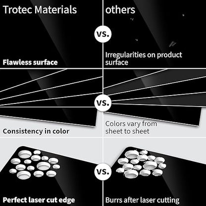 Trotec TroLase | 12"x20"x1/16", 4 Pcs | Gloss Black/White | 2 Ply | Modified Acrylic | Laser Engraving Double Color Plastic Sheet | Engraving Blanks for Laser, Saw, Guillotine | Made in USA