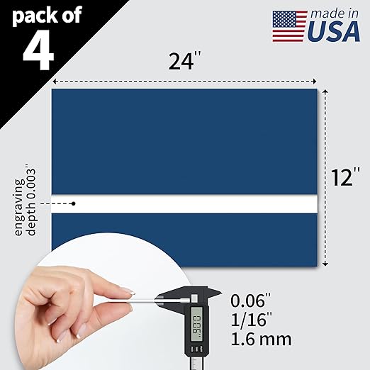 Trotec TroLase | 12"x24"x1/16", 4 Pcs | Sapphire/White | 2 Ply | Modified Acrylic | Laser Engraving Double Color Plastic Sheet | Engraving Blanks for Laser, Saw, Guillotine | Made in USA