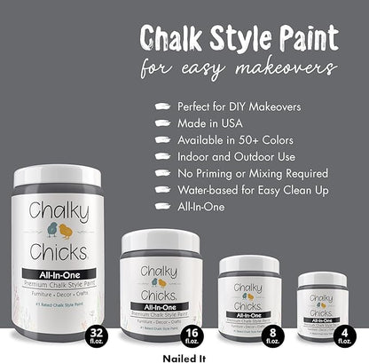 Chalky Chicks All-in-One Chalk Paint for Furniture or Cabinet - 4Fl Oz - Matte Finish Nailed It (Blueish Gray) for Metal, Wood Furniture Paint - No Sanding All-in-One for Home Decor & Crafts, USA Made