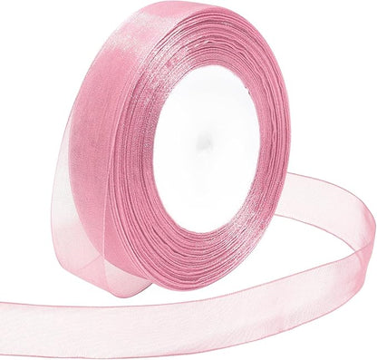 Ribbon for Gift Wrapping 3/4 inch Rose Gold Sheer Organza Ribbon for Flower Bouquet Tulle Thin Chiffon Ribbons for Wedding Invitations Christmas Halloween Presents Decorations Crafts 50 Yards