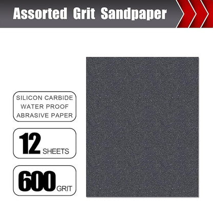 600 Grit Sandpaper, Wet Dry Sandpaper for Wood Metal Hand Sander Sand Paper Sandpaper Sheets Sandpaper Set Cut for Use 9"" x 11""/12 Sheets