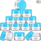 SATINIOR 12 Pack Plastic Container Jars with Lids Round Clear Travel Cosmetic Container Jars for Toiletries, Lotion, Cream, Ointments, Makeup, Rhinestone, Samples, Kitchen Storage(2 oz,Blue)