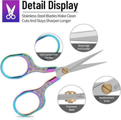 Professional Embroidery Scissors 5 Inch - Surgical-Grade Stainless Steel Blades & Engraved Handles with Leather Sheath for Precision Sewing, Crafting