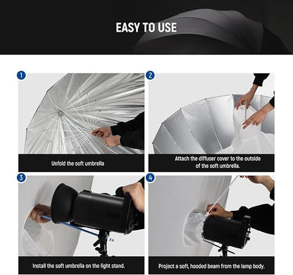 NEEWER 65"/165cm Parabolic Reflective Umbrella Photography with Silver Inner, Soft Lighting with Diffuser Cover, Bag, Quick Fold for Camera Photo Studio Video Light Shooting Monolight Flash, NS3U