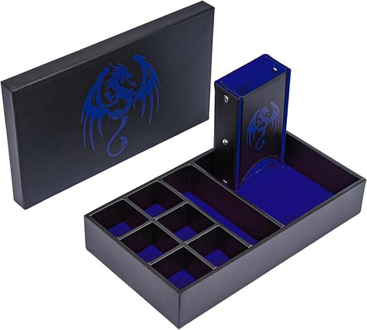 D&D Dice Storage Box 4 in 1 Portable Dice Case, RPG DND Rolling Tray Leather Box for Role Playing Games and Other Tabletop Game