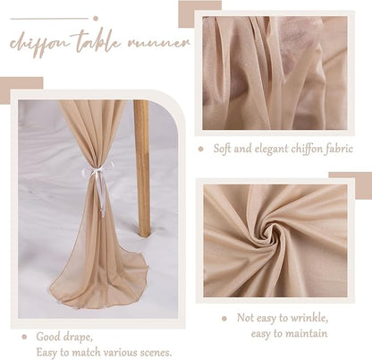 Champagne Chiffon Table Runner 30 x 120 Inches Sheer Table Runner 10ft Romantic Chiffon Table Runner for Wedding Decor Birthday Party Bridal Baby Shower Decoration