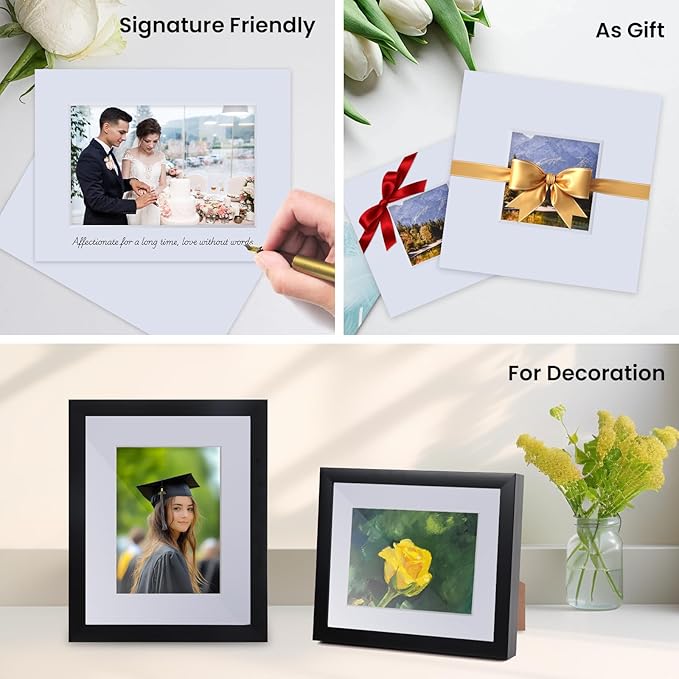 Falling in Art 5 Pack Acid Free 18x24'' White Picture Mats Board Show Kit for 12x18'' Photos, 4-Ply Beveled Pre-Cut Photo Mats with Backing Board for Frames, Artwork and Prints