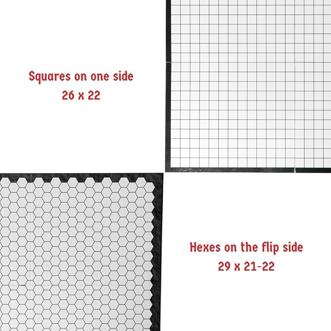 The Authentic Role-Playing Game Board by Hexers, Mat Alternative, Compatible with Dungeons and Dragons D&D DND Pathfinder RPG, 27x23 inches, 1 inch Square and Hexes Battle Grid, Foldable & Dry Erase