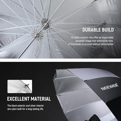 NEEWER 51"/130cm Parabolic Reflective Umbrella Photography with Silver Inner, Soft Lighting with Diffuser Cover, Bag, Quick Fold for Camera Photo Studio Video Light Shooting Monolight Flash, NS2U