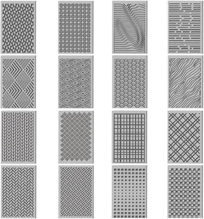 CHGCRAFT 16 Sheets Artistic Lines Clay Texture Mat Wavy and Plaid Pattern Polymer Clay Texture Sheets DIY Tools for Pottery Earring Jewelry Making Stamp Engraving Machines, 4x2.6inch