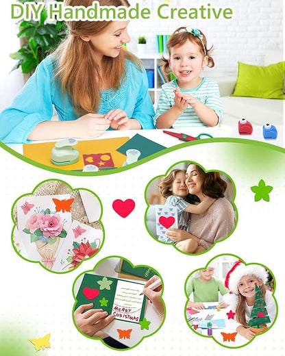 UCEC Paper Punches for Crafting, 3 Pcs Craft Scissors Decorative Edge, 6 Pcs 1 Inch Paper Puncher, 4 Pcs 3/8 inch Hole Punch, Circle Heart Star Shapes Puncher Scissors Sets