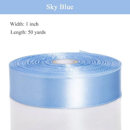1 Inch Sky Blue Solid Satin Ribbon, 50 Yards Craft Fabric Ribbon for Gift Wrapping Floral Bouquets Wedding Party Decoration