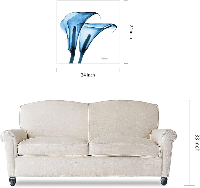 Empire Art Direct Frameless Free Floating Tempered Glass Panel Graphic Wall Art Ready to Hang, 24" x 24", Indigo Calla Lililes, Blue Flower