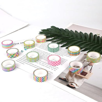 12 Rolls Plaid Washi Tape Set, Colorful Pastel Buffalo Plaid Checkered Masking Decorative Adhesive Tapes for DIY Craft Scrapbook Journals Gift Wrapping Thanksgiving Christmas Party Decor 16.4FT
