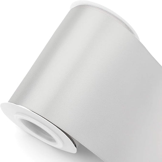 Humphrey's Craft 4 Inch Silver Double Faced Satin Ribbon - 5 Yards Variety of Color for Crafts Gift Wrapping Cutting Ceremony Decoration Sewing Chair Sash Wedding and Dining Tables.