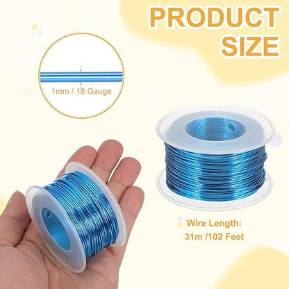 uxcell 18 Gauge / 1mm Anodized Aluminum Wire for Jewelry Craft Making, 102 Feet Bendable Flexible Wire for DIY Home Decor Gardening Sculpture, Blue
