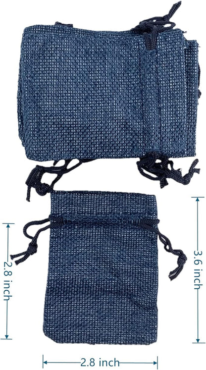 Palmhomee Pack of 25 Navy Blue Burlap Gift Bags with Drawstring Linen Pouches (2.8x3.6 Inch) for Wedding, Birthday, Party Favors and DIY Craft