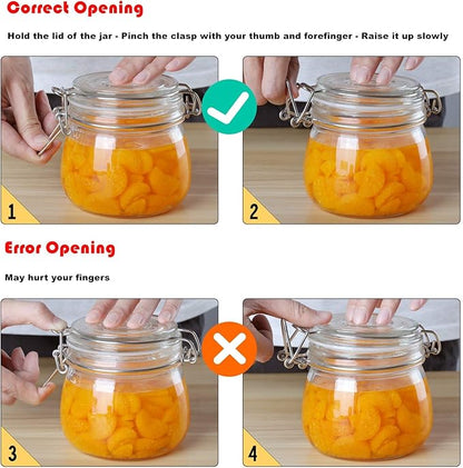ComSaf Airtight Glass Jars with Lids 17oz Small Food Storage Container Set of 6 - Airtight Canister with Clear Preserving Seal Wire Clip Fastening for Kitchen Canning Pickling Mason jars