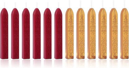 Yoption 12 Pcs Sealing Wax Sticks with Wicks, Antique Wine Red Dark Gold Totem Fire Manuscript Seal Wax for Wax Seal Stamp