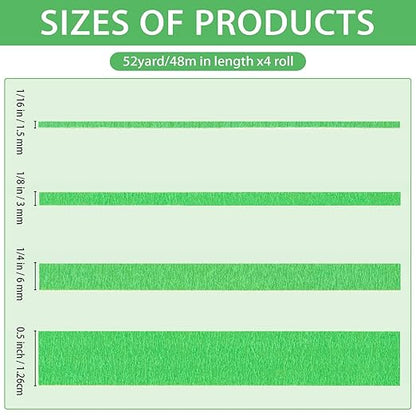 QDiShi 4 Rolls Fine Line Tape(Green), Fineline Masking Tape in 1/16, 1/8, 1/4 and 1/2 Inch Wide x 52 Yard Long, Automotive Masking Tape for DIY Car Auto Paint Art