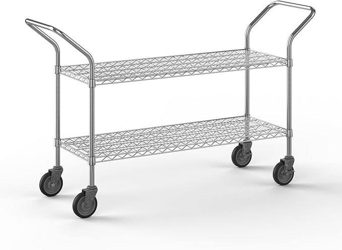 18" W x 48" L x 36" H Chrome Heavy Duty Utility Cart | 2-Tier | NSF Commercial Storage Rack Mobile Unit | Storage and Mobility Solution for Your Business