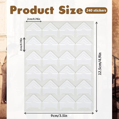 240 Pcs Photo Corners Self Adhesive Picture Corners for Scrapbooking, White Photo Corner Stickers, Photo Mounting Corners for DIY Scrapbook, Photo Album, Journal, 10 Sheets