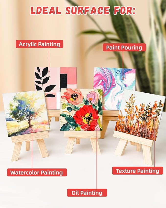 Simetufy 12 Pack 8x8 Inch Painting Canvas Panels Blank Square Canvas Boards for Painting, 8oz Gesso Primed Acid-Free 100% Cotton for Acrylics Paints