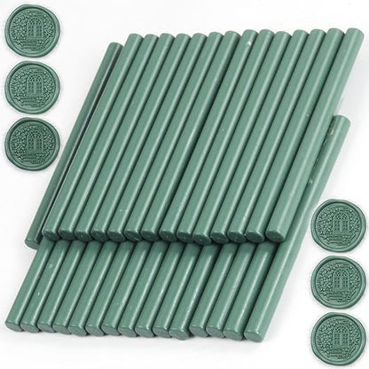 Olive Green Wax Seal Sticks, 30pcs Sealing Wax Sticks, HOSEALING Glue Gun Wax Seal Sticks for Wax Seal Stamp, Premium Sealing Wax for Wedding Invitations, Letter, Envelope (Mini Size)