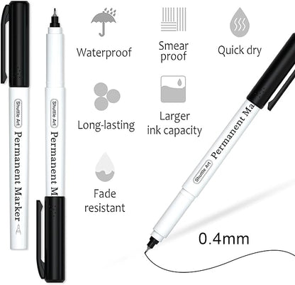 Shuttle Art Permanent Marker, 30 Pack Ultra Fine Point Black Permanent Marker set, Works on Plastic,Wood,Stone,Metal and Glass for Doodling, Marking
