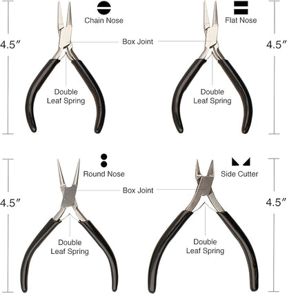 The Beadsmith Slim Line Pliers Set – Extra Fine Tips – 4.5 Inches, 4-Pieces: Round Nose, Chain Nose, Flat Nose & Semi-flush Side Cutter – Leatherette Carrying Case Included – Tools for Jewelry Making