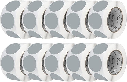 Perco Grey 3-Inch Perforated Circle Dot Sticker Labels — 10 Rolls, 5,000 Round Stickers — with Permanent Adhesive for Moving Boxes, Sale Signage, Displays, Status Messaging—Made in USA