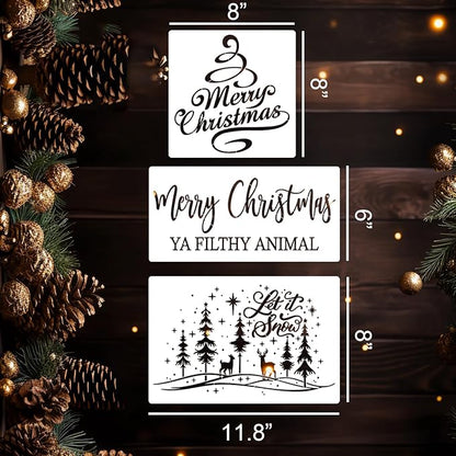 Christmas Stencils for Crafts Reusable Christmas Doormat Stencils Xmas Holiday Stencil for Painting on Wood Window Door Mats Fabrics Decor