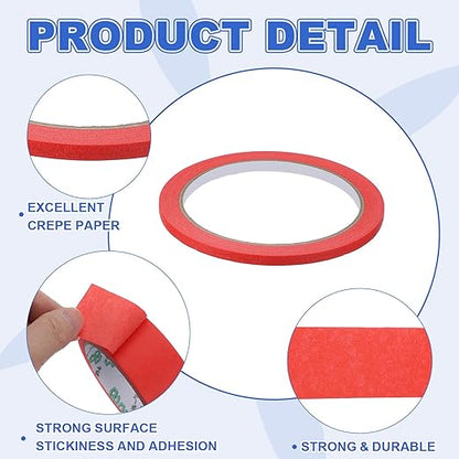 MECCANIXITY Masking Tape 0.2 Inch x 21 Yard Painter's Tape Red Paint Tapes for DIY Crafts Arts Drawing Decoration Labeling Car Painting Artist Teachers, Pack of 6