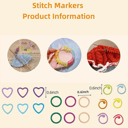 Hilsayum 50Pcs Heart Shape Stitch Markers for Crocheting,Crochet Stitch Markers with Floral Design Small Tin Box