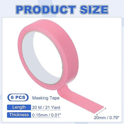 MECCANIXITY Masking Tape 0.8 Inch x 21 Yard Painter's Tape Pink Paint Tapes for DIY Crafts Arts Drawing Decoration Labeling Car Painting Artist Teachers, Pack of 6