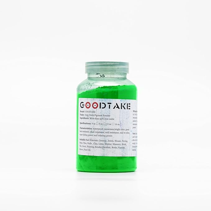 GOODTAKE Concrete Pigment, Grass Green Iron Oxide Pigment Powder, Concrete Cement Dye Color Pigment for Pastel Tile Paint Concrete Cement Mortar Grout (Grass Green, 12 oz)