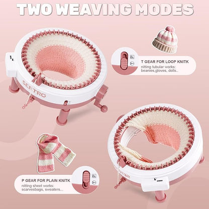 SENTRO Upgraded 48 Needle Knitting Machine, Circle Knit Loom Machine with Row Counter and Hand Crank,Crochet Knitting Loom Machine for Beginners and Seasoned Knitters (Upgraded 48Pink)