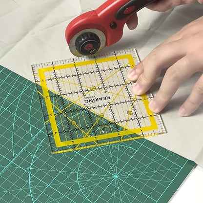KERING Patchwork Quilting Ruler - 5x5 inch Non-Slip Acrylic Square Ruler for Foundation Paper Piecing, Bias Strips & Rotary Cutting, Durable Quilter's Tool with Anti-Slip Backing