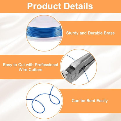 HARFINGTON 30ft Jewelry Wire, 26 Gauge (0.4mm) Brass Craft Soft Metal Tarnish Resistant Copper Beading Wire for Jewelry Making Supplies Crafting, Blue