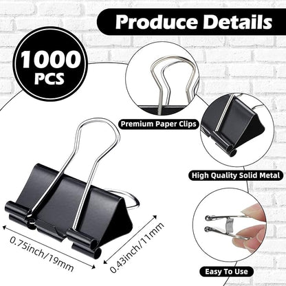 Yexiya 1000 Pcs Binder Clips Bulk Assorted Sizes Black Paper Clips Small Binder Clips Office Clips Bulk Mini Paper Clamps Multi Sizes for School Teachers Office Supplies (0.75 Inch)