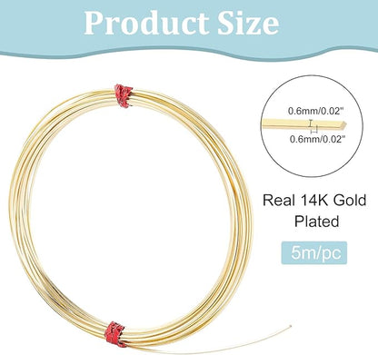 BENECREAT 22Gague 16.4 Feet Real 14K Gold Plated Square Brass Wire, Light Gold Soft Jewelry Wire for Necklace and Bracelet Making