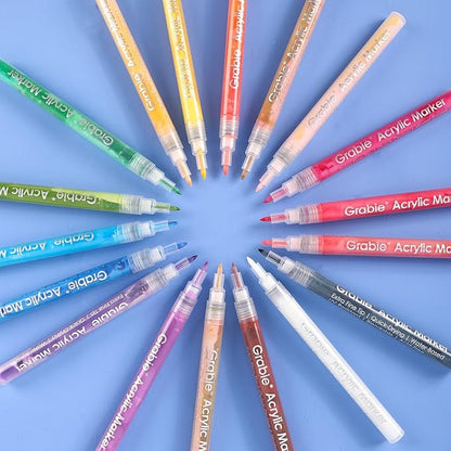 Grabie Acrylic Paint Pens Markers, 18 Colors, 0.7 mm, Extra Fine Tip Drawing Markers, Premium Paint Pens for Painting on Various Surface, Art Supplies