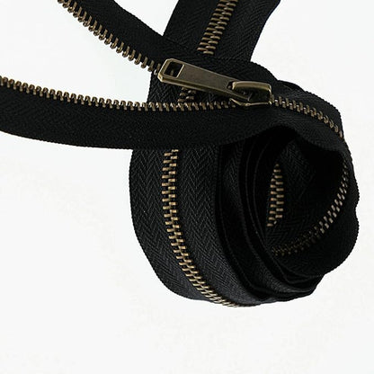 #5 Antique Brass Metal Zippers by The Yard Bulk 2 Yards Black Tape with 10 pcs Sliders Handmade Zipper for Sewing Craft Bag Backpack, Wallets, Purses Leekayer